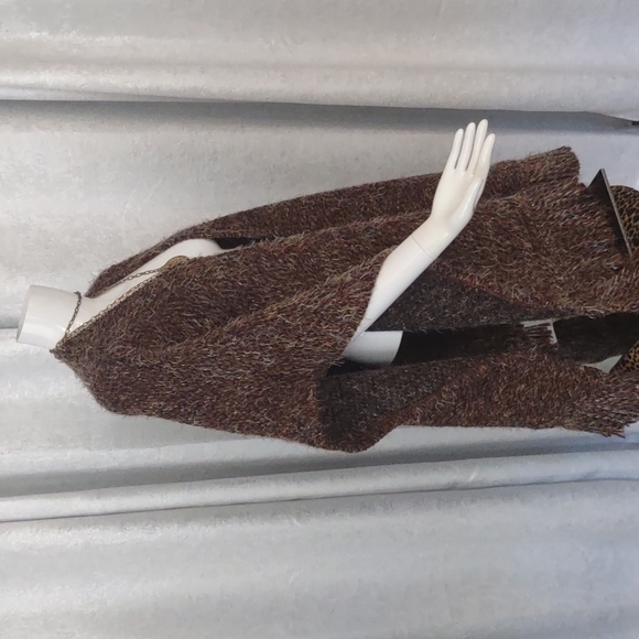 Bryn Walker Fall Poncho Wrap Open Long Fringe Bohemian Sweater Wool Shaggy Coat - Picture 5 of 8